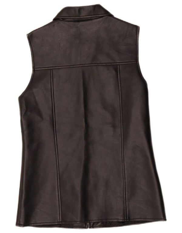 gilet en cuir femme vintage UK 10 Petit Noir
