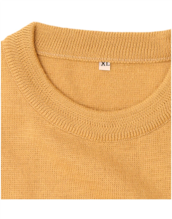 vintage Mens Crew Neck Jumper Pull XL Laine Jaune