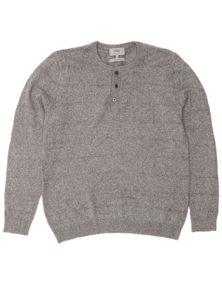 Marks & Spencer Pull Col Ras du Cou Homme Gris Moyen Coton
