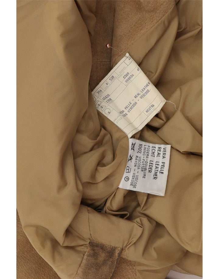 vintage Femme 3 Boutons Blazer En Daim Veste IT 44 Cuir Beige Moyen