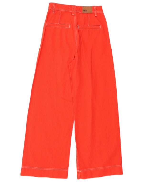 ZARA Pantalon décontracté taille haute à jambe large pour femme EU 32 2XS W22 L26 Orange