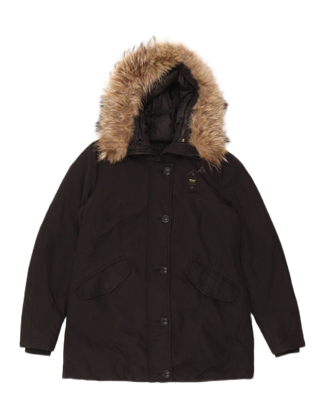 Blauer Veste matelassée surdimensionnée à capuche pour femme UK 10 Petit coton noir