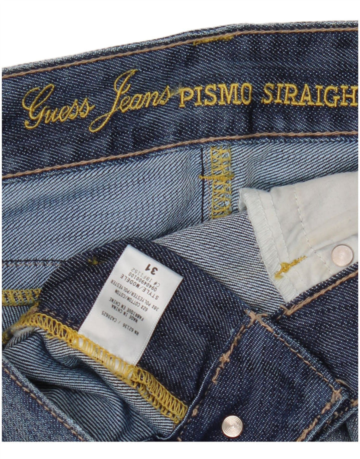 GUESS Femme Pismo Jean Droit W31 L33 Bleu Coton