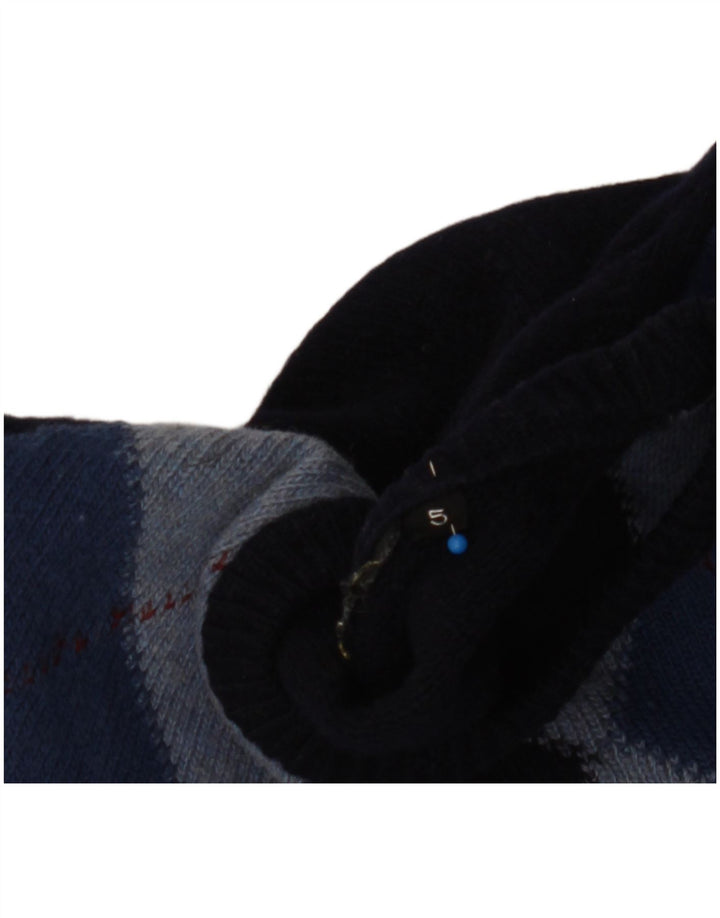 vintage Mens Crew Neck Jumper Pull Grand Bleu Marine Argyle/Diamant
