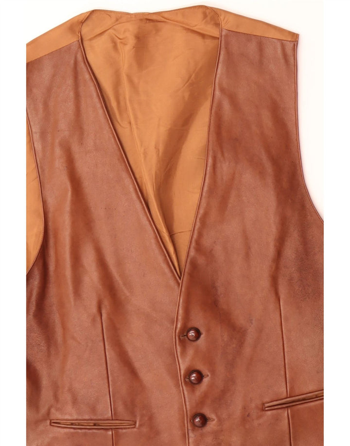 VINTAGE Gilet en cuir homme grand cuir marron