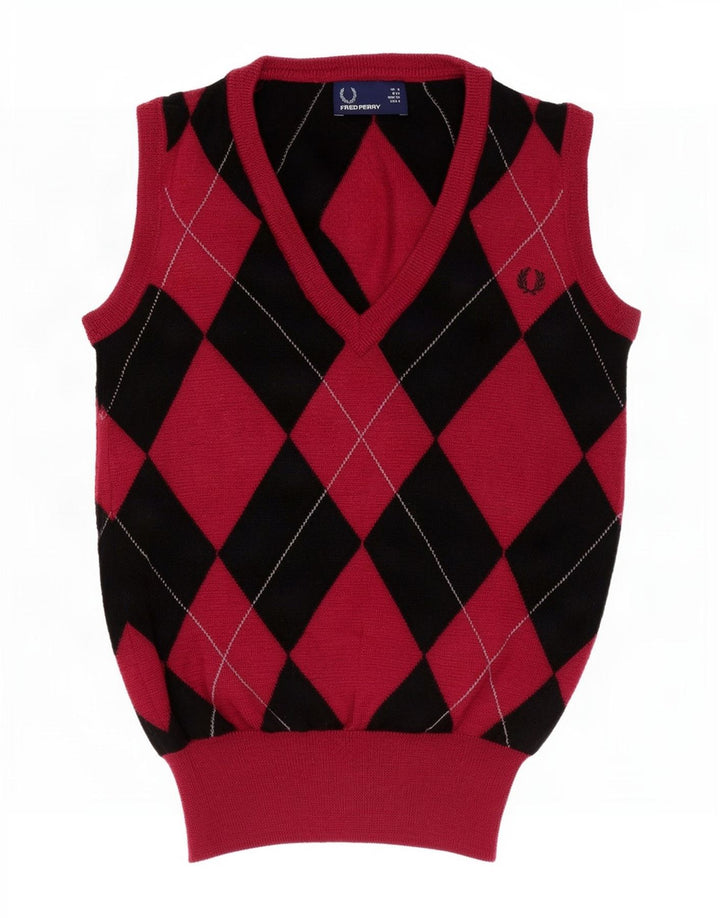 Fred Perry Débardeur pour femme UK 8 Small Red Argyle/Diamond Wool