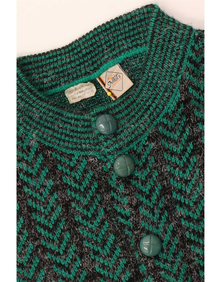 vintage Mens Regular Fit Cardigan Pull Moyen Vert Chevron Acrylique