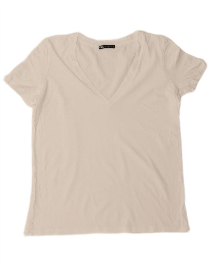 Zara T-Shirt Femme Top UK 10 Petit Blanc