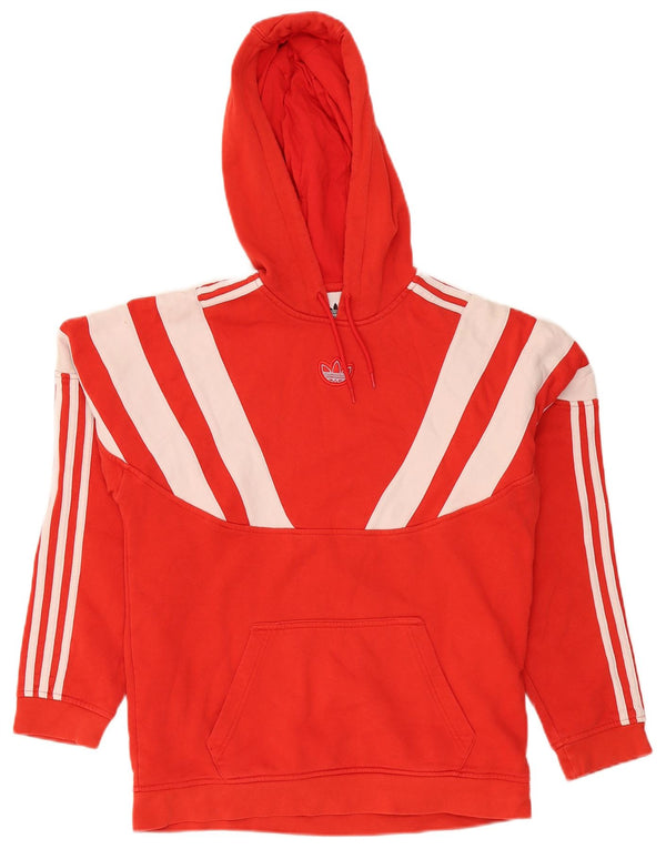 Adidas Womens Oversized Hoodie Jumper UK 6 XS Red Colourblock Cotton
