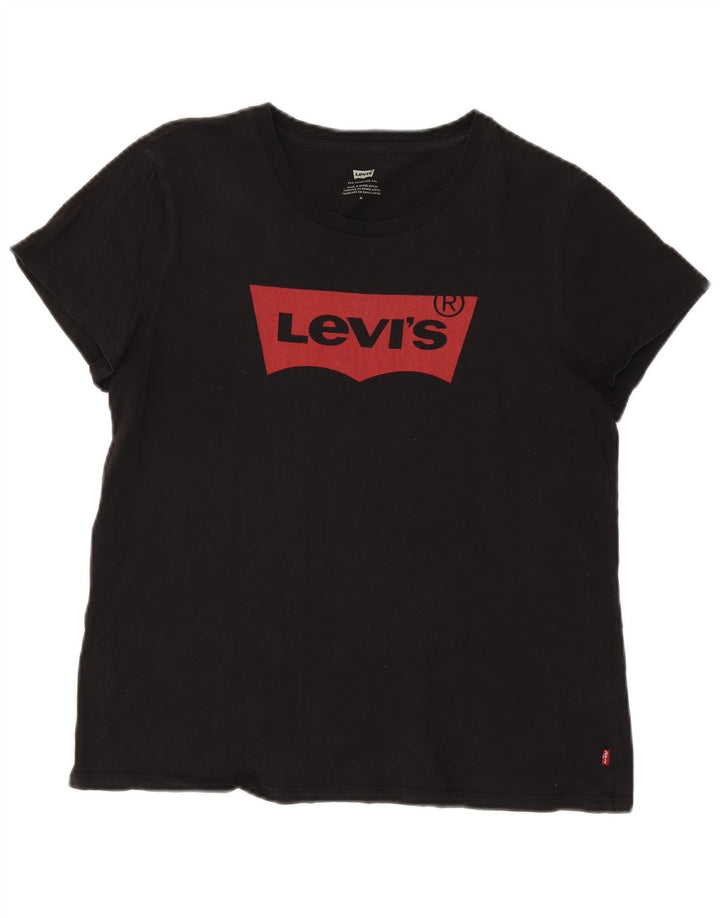 Levi's T-Shirt Oversize Graphique Femme UK 14 Noir Moyen Coton