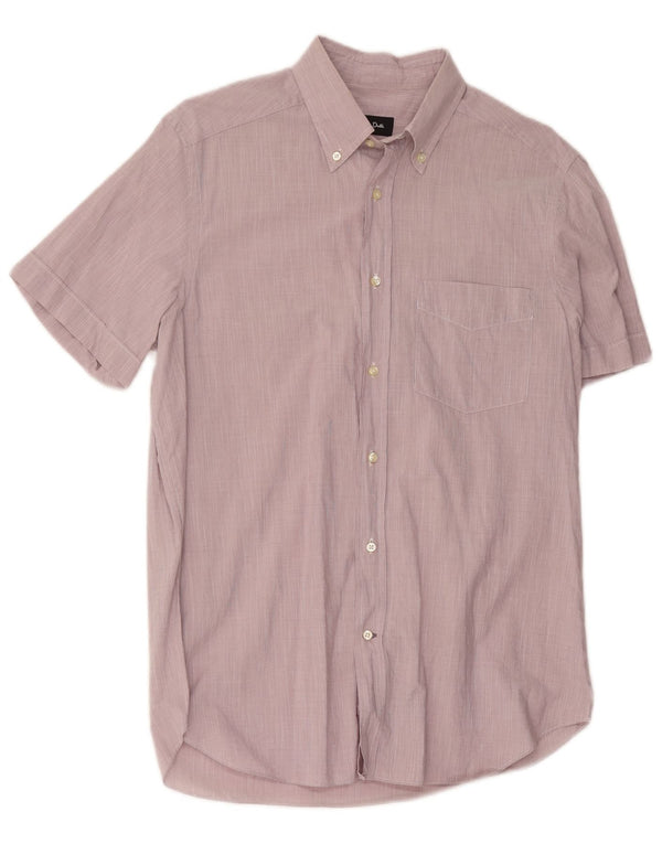 Massimo Dutti Chemise à manches courtes pour homme en coton à fines rayures rose moyen