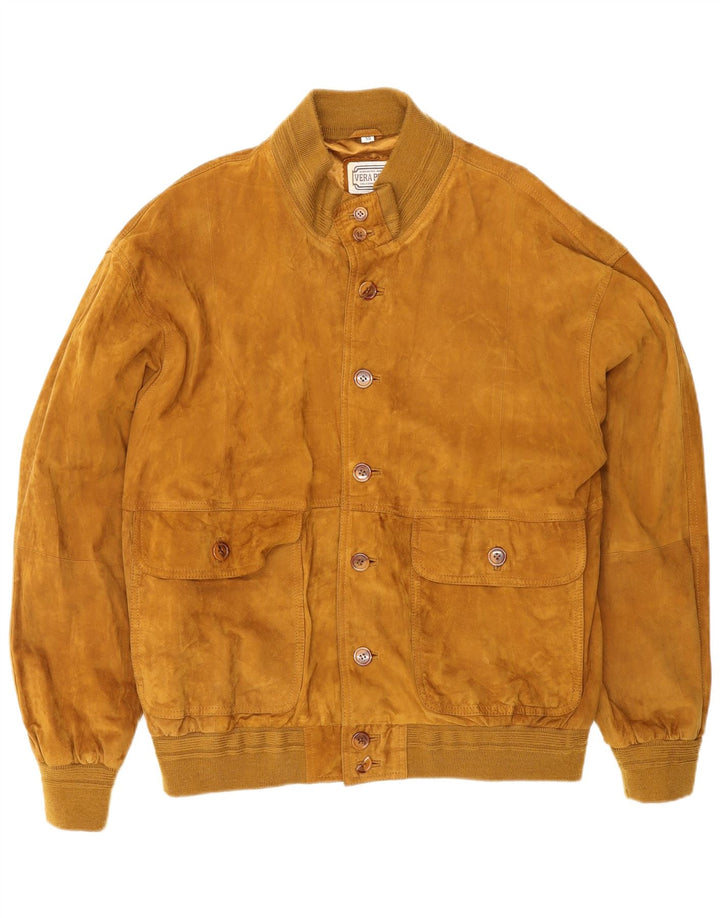VINTAGE Veste Bomber En Daim Homme IT 50 Grand Cuir Marron