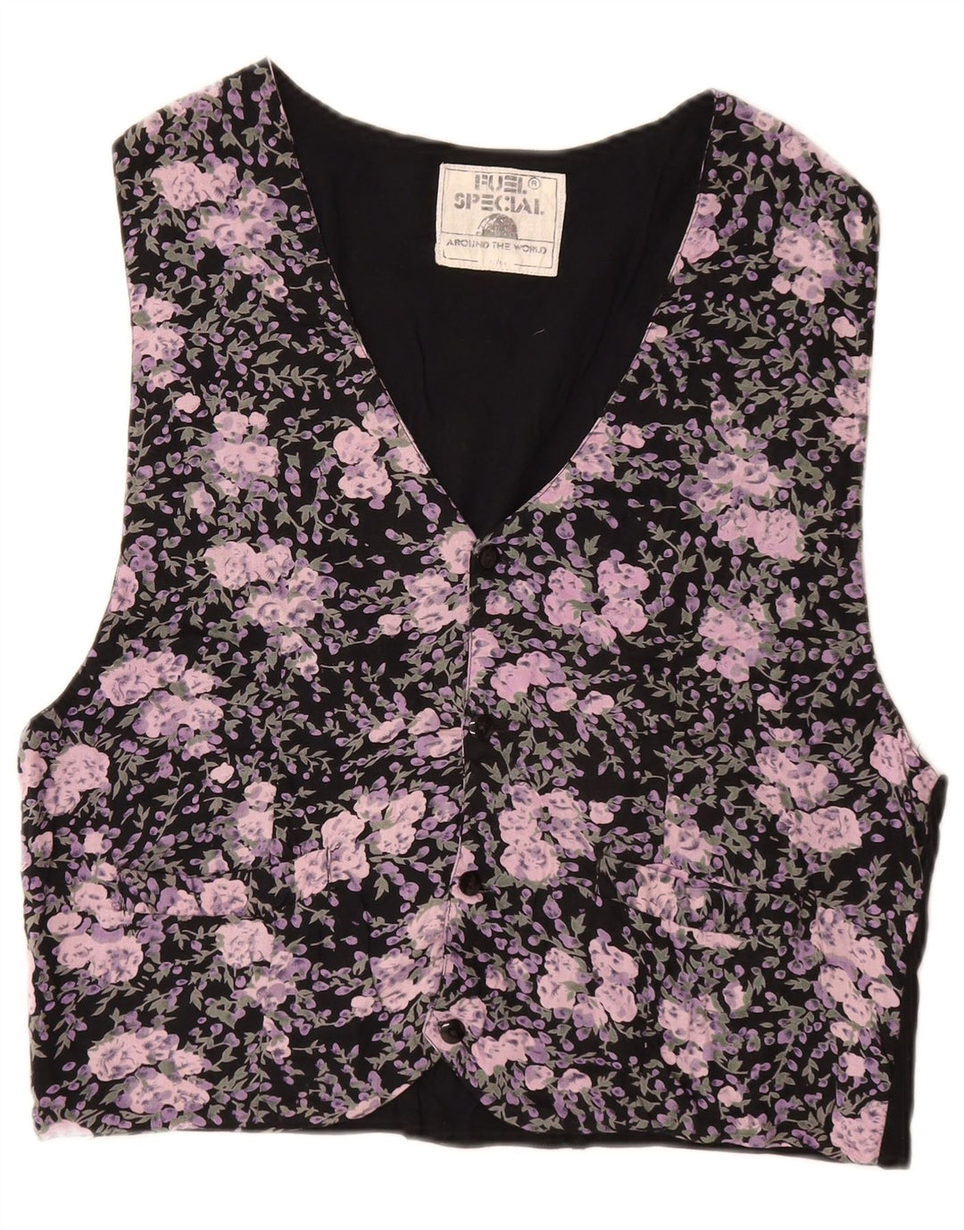 VINTAGE Gilet Homme IT 52/54 Grande Viscose Florale Noire