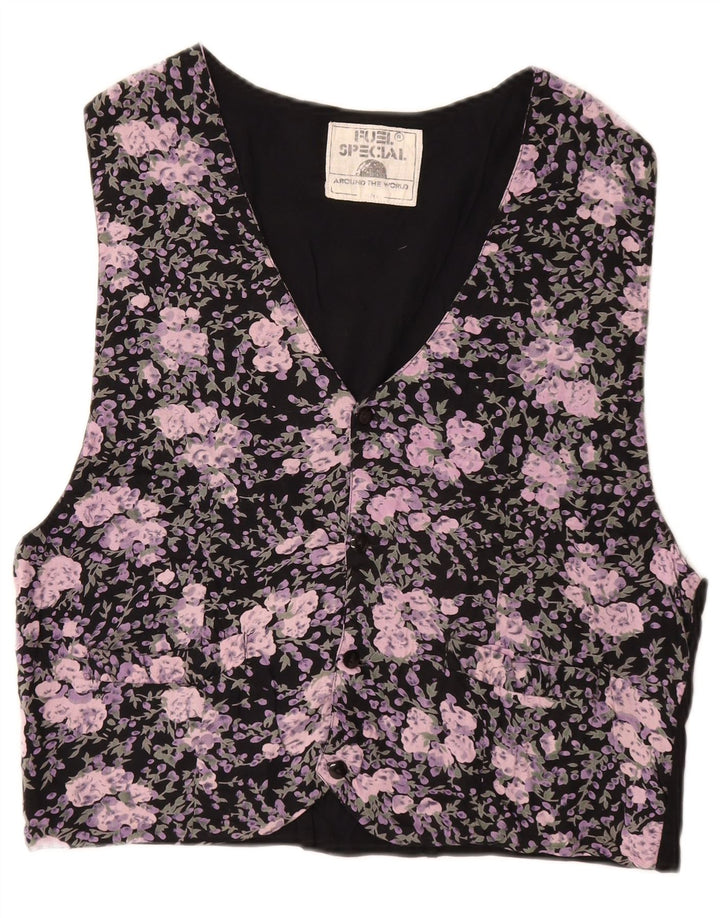 VINTAGE Gilet Homme IT 52/54 Grande Viscose Florale Noire