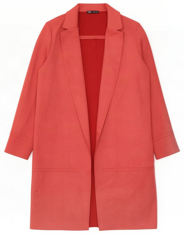 Zara Veste blazer longue ouverte pour femme UK 12 Large Rose Polyester