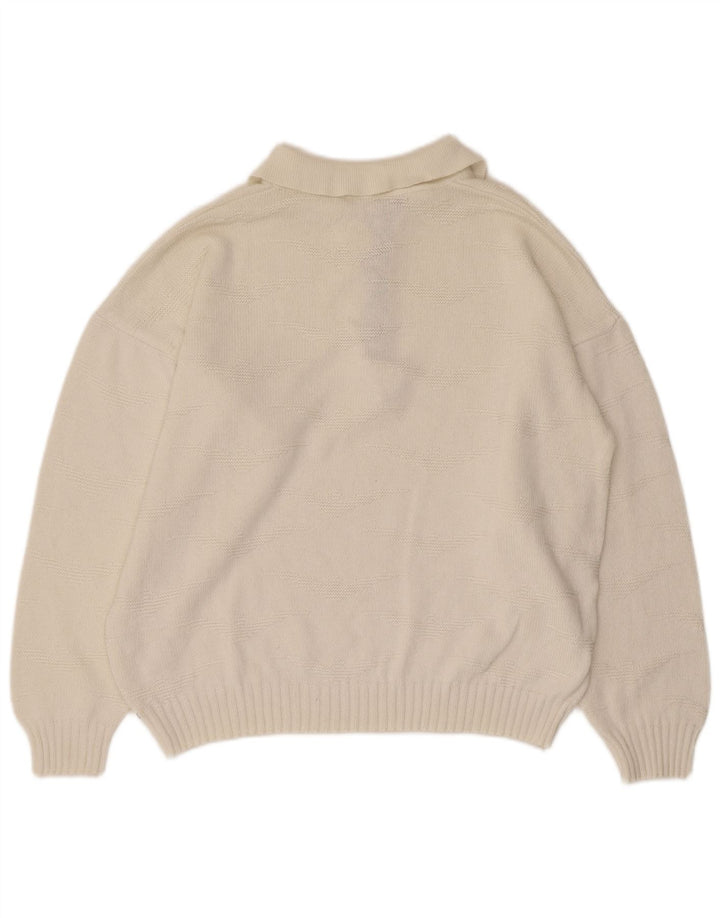vintage Mens Polo Neck Jumper Pull Moyen Blanc