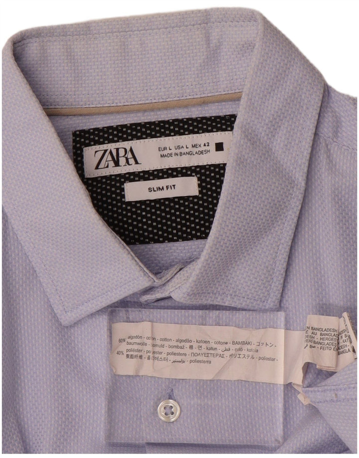 Zara Chemise Slim Fit Homme Bleu Coton