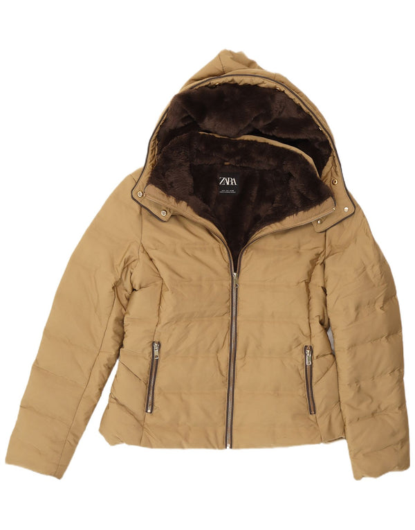 Zara Veste matelassée Sherpa à capuche pour femme UK 16 Large Beige