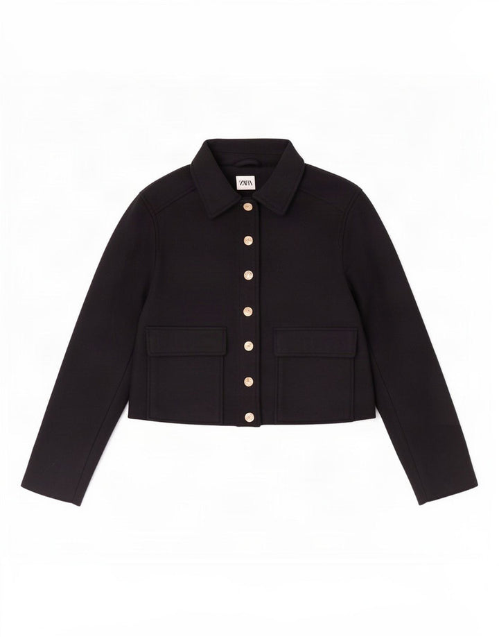 Zara Womens Crop Bomber Jacket UK 10 Petit Bleu Marine Polyester
