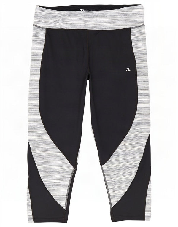 Champion Leggings Capri Femme UK 20 2XL Noir à fines rayures Polyester
