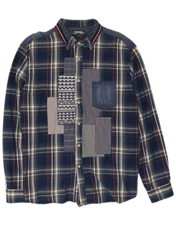 Desigual Chemise Homme 2XL Bleu Marine Carreaux Coton