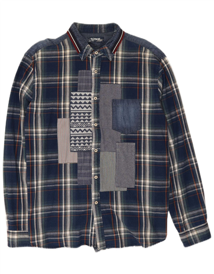 Desigual Chemise Homme 2XL Bleu Marine Carreaux Coton
