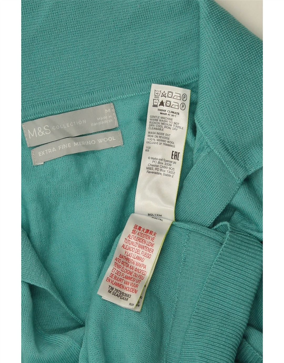 Marks & Spencer Polo Femme UK 12 Bleu Moyen Laine Mérinos