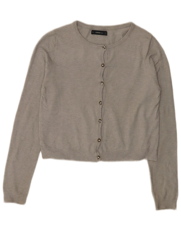 Zara Womens Crop Cardigan Pull UK 12 Gris Moyen