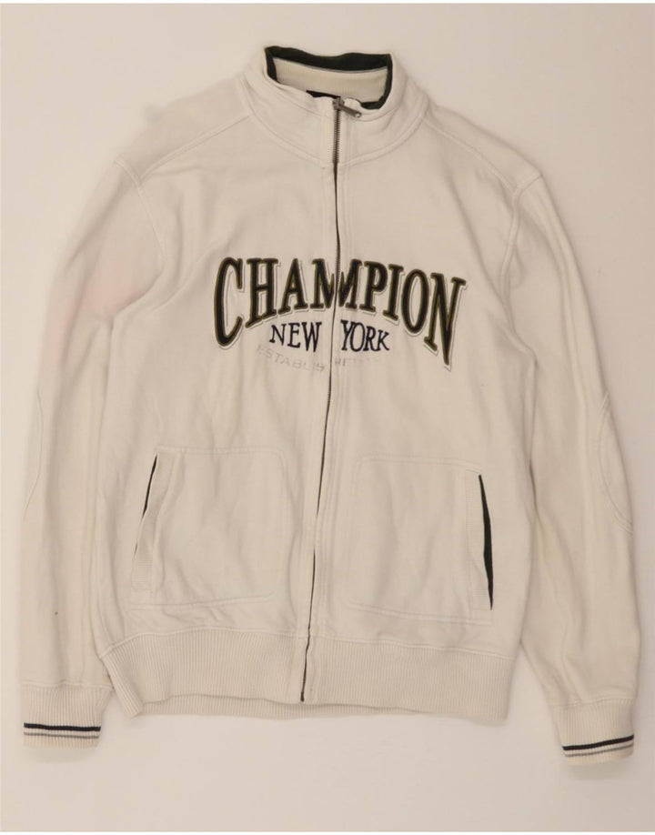 CHAMPION Womens Graphic Tracksuit Top Jacket UK 14 Large White Vintage Champion and Second-Hand Champion from Messina Hembry 