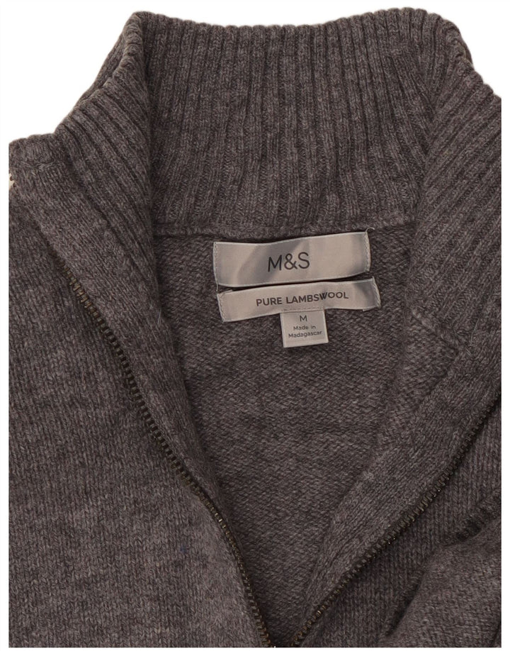 Marks & Spencer Pull Col Zippé Homme Gris Moyen Laine