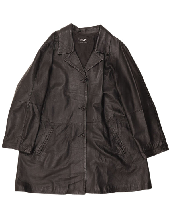 manteau en cuir surdimensionné femme vintage IT 46 Grand cuir noir