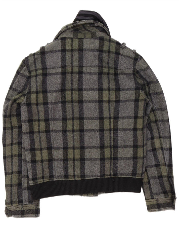 vintage Mens Bomber Jacket UK 40 Grande laine à carreaux gris