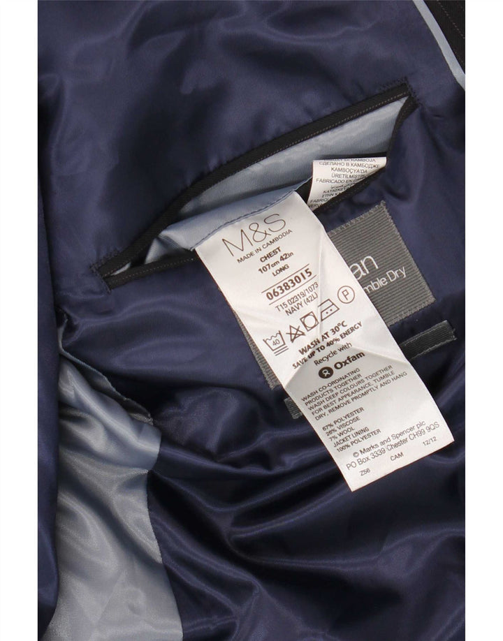Marks & Spencer Veste blazer à 2 boutons pour homme UK 42 Large Bleu marine rayé