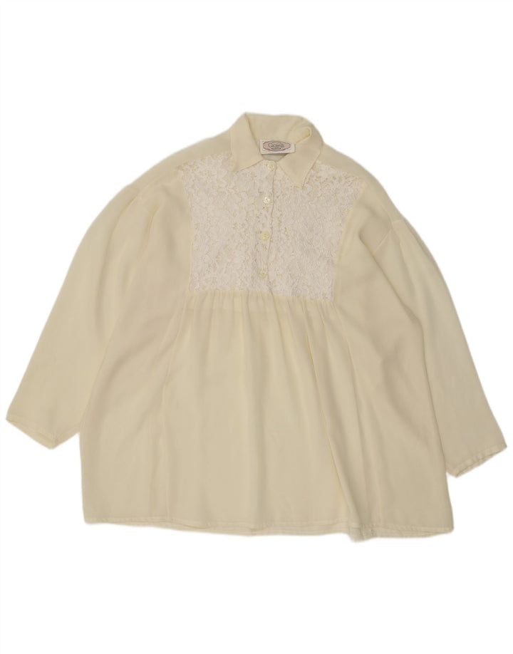 vintage Femme Pull Chemise Oversize Blouse UK 18 XL Off White Polyester