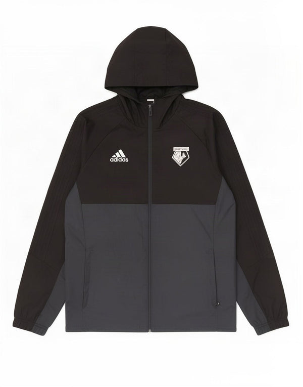 Adidas Veste de pluie à capuche pour homme UK 40 Large Noir Colorblock Polyester