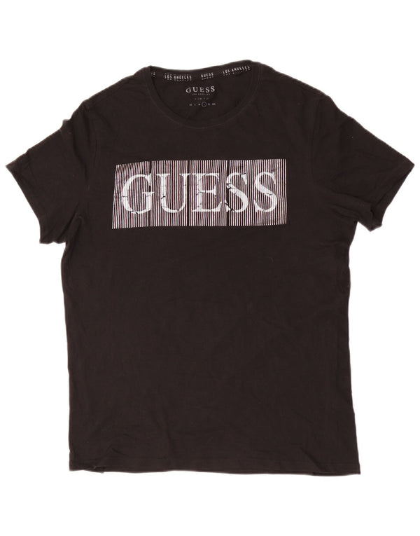 Guess T-shirt graphique coupe slim pour hommes, grand, noir, coton