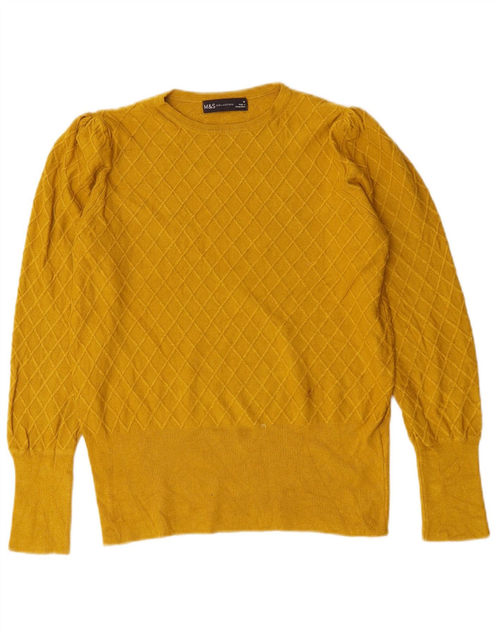 Marks & Spencer Pull à col rond pour femme UK 10 Petit carreaux jaunes