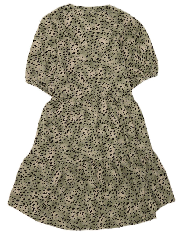 Marks & Spencer Womens Tiered Dress UK 12 Medium Green Animal Print