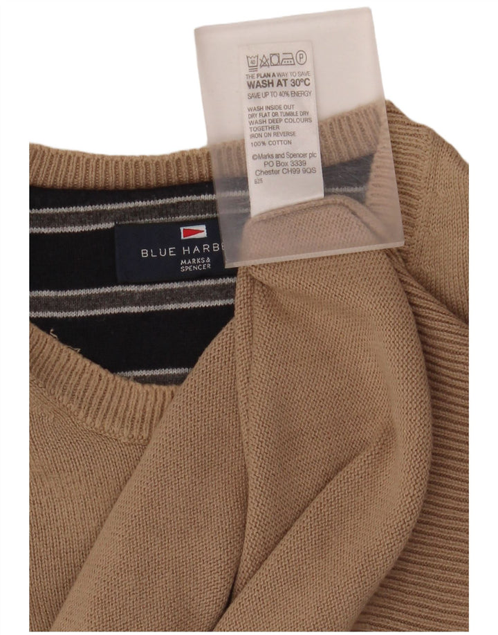 MARKS & SPENCER Pull Col Rond Bleu Harbour Homme XL Coton Beige