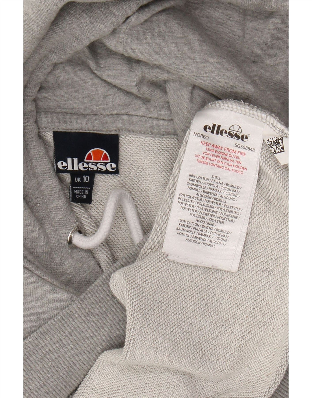 ELLESSE Pull à capuche surdimensionné pour femme UK 10 Petit coton gris