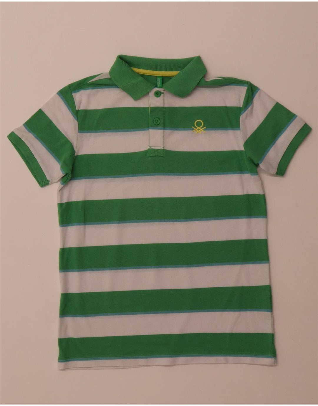 BENETTON Polo Garçon 10-11 ans XL Vert Rayé Polyester