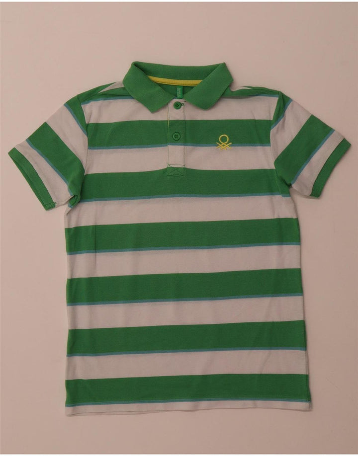 BENETTON Polo Garçon 10-11 ans XL Vert Rayé Polyester