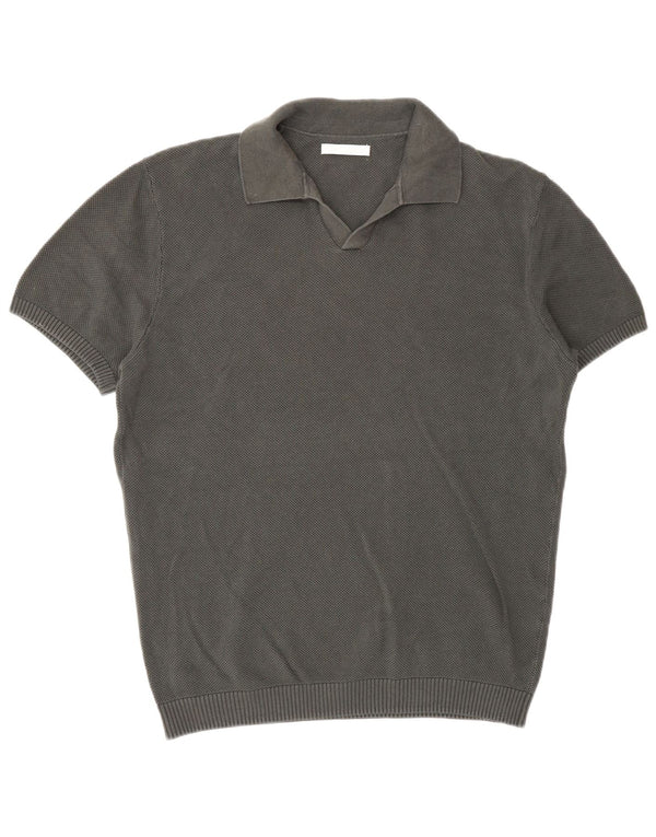 Zara Pull à manches courtes et col polo pour homme Gris moyen Coton