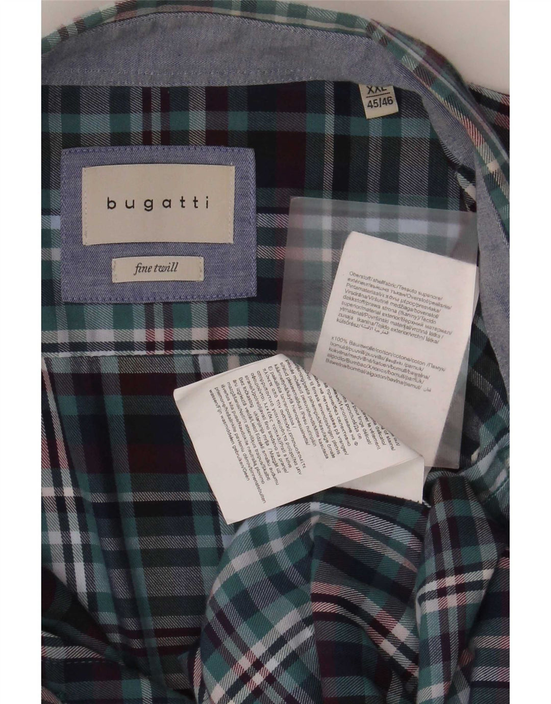 Bugatti Chemise en flanelle pour homme Taille 45/46 2XL Coton à carreaux bleus