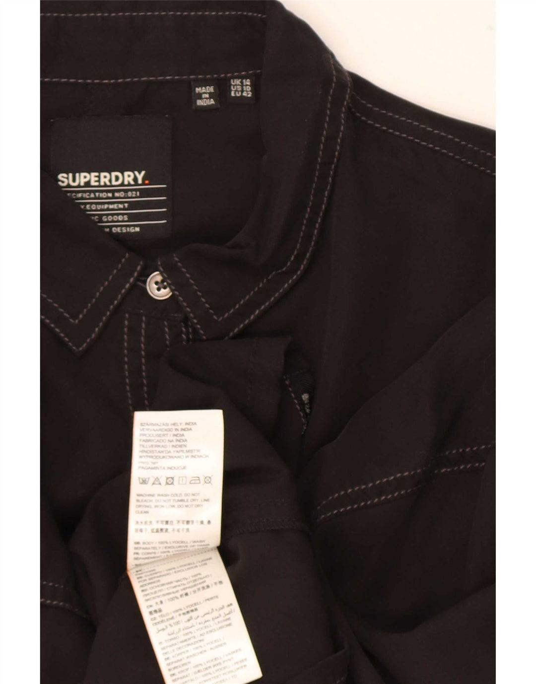Superdry Chemise Oversize Femme UK 14 Large Noir Lyocell