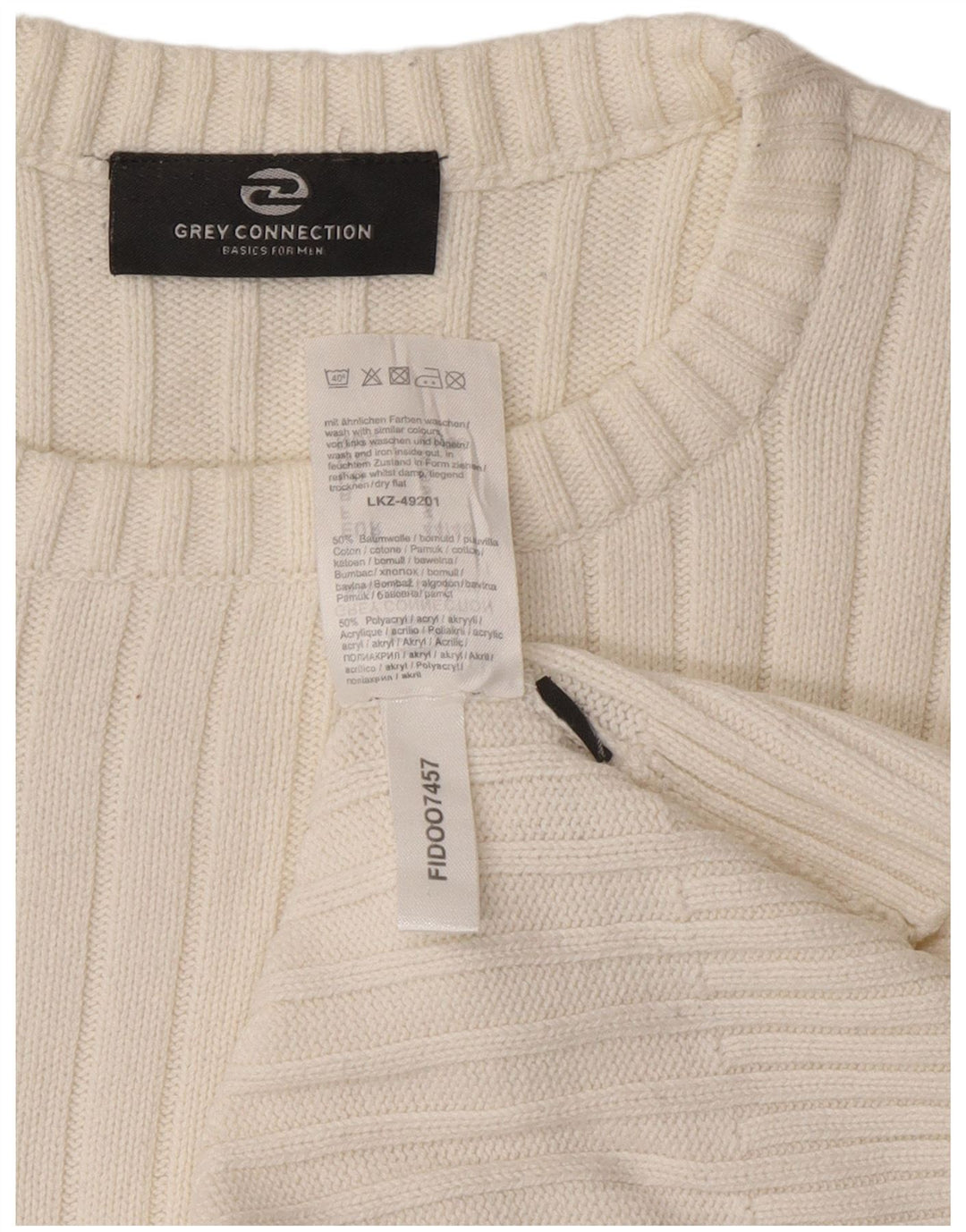 vintage Mens Crew Neck Jumper Pull Petit Coton Blanc