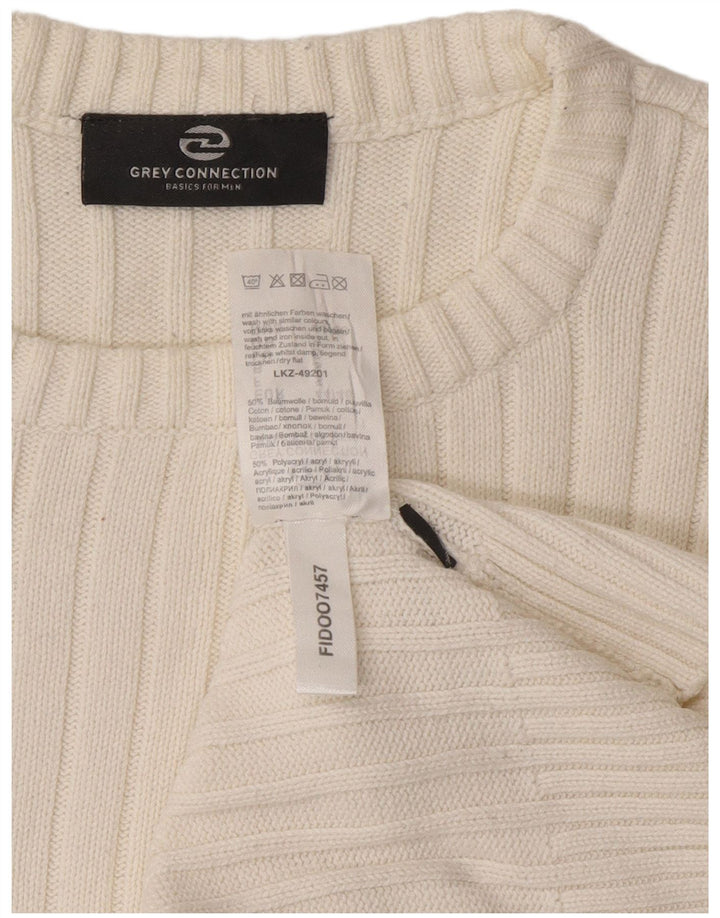vintage Mens Crew Neck Jumper Pull Petit Coton Blanc