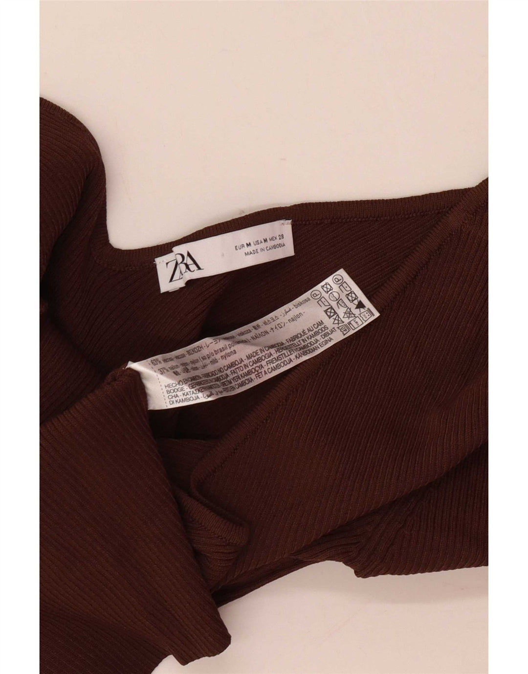 Zara Femme Top Une Épaule UK 12 Viscose Marron Moyen