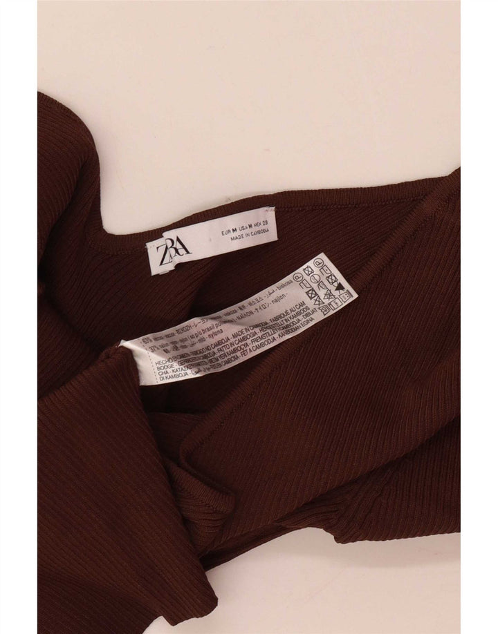 Zara Femme Top Une Épaule UK 12 Viscose Marron Moyen