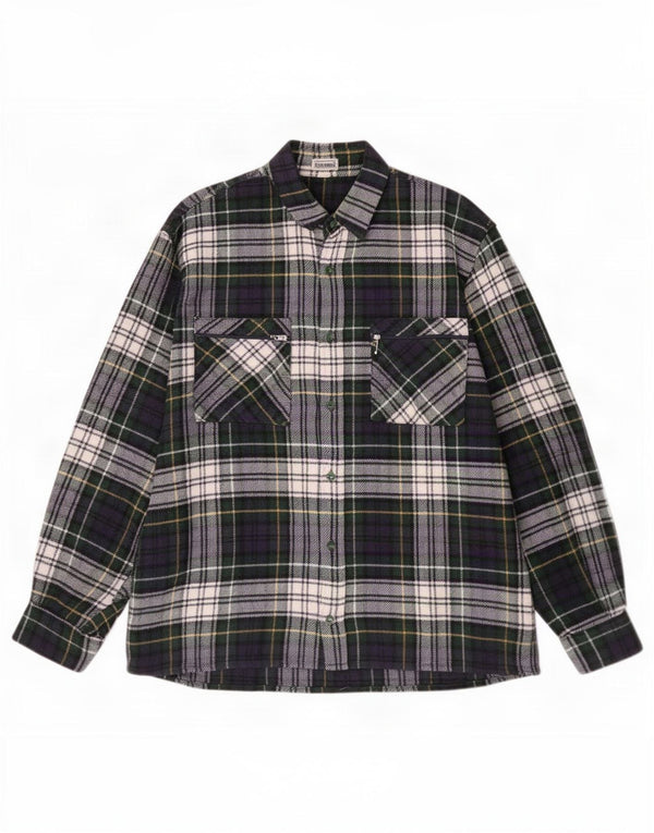 vintage Chemise en flanelle pour hommes Grande laine à carreaux verts